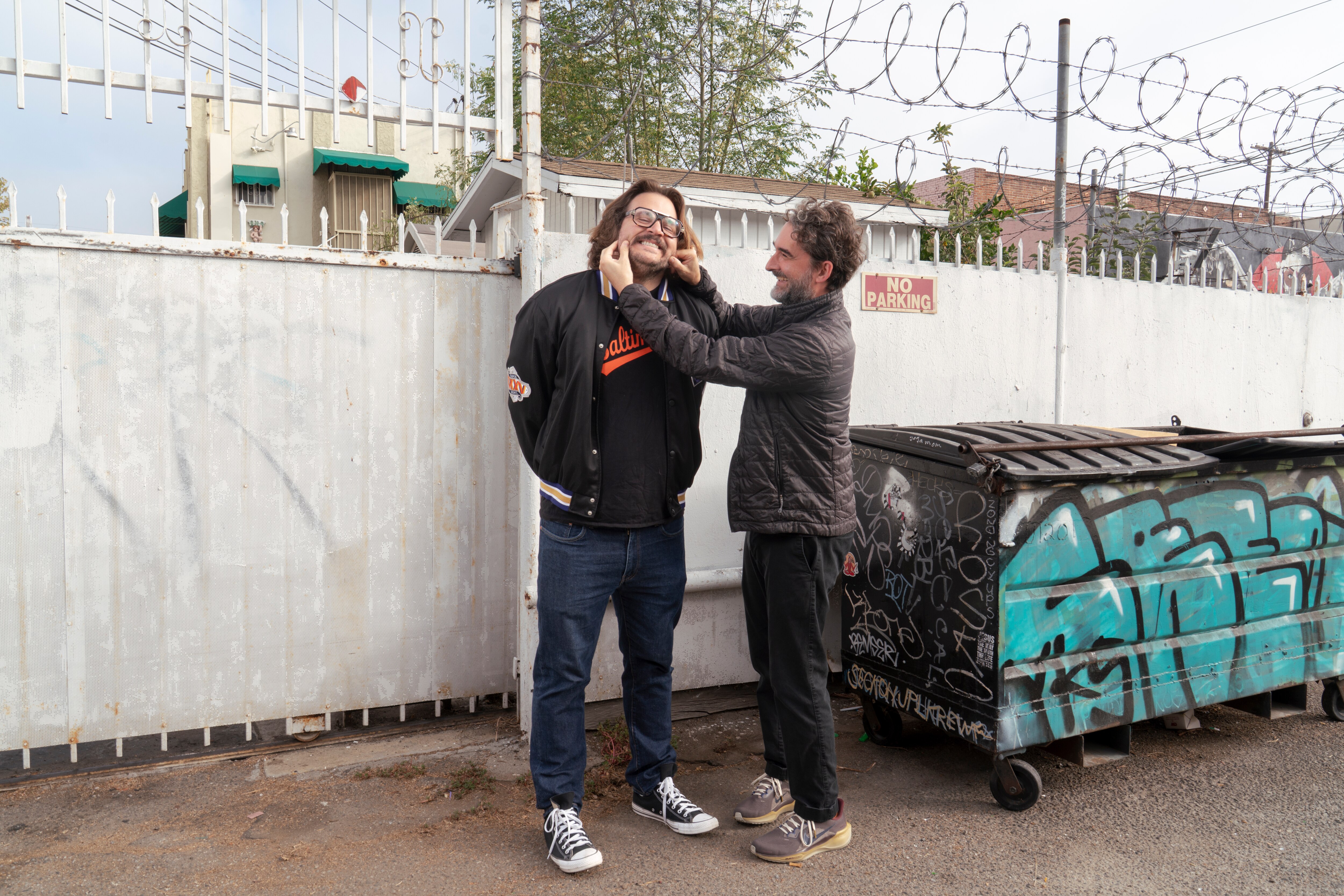 Michael Strassner and Jay Duplass in the Highland Park neighborhood of Los Angeles.