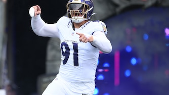 Ravens outside linebacker Trey Hendrickson takes to the field before the team's Week 2 game against the New Orleans Saints.