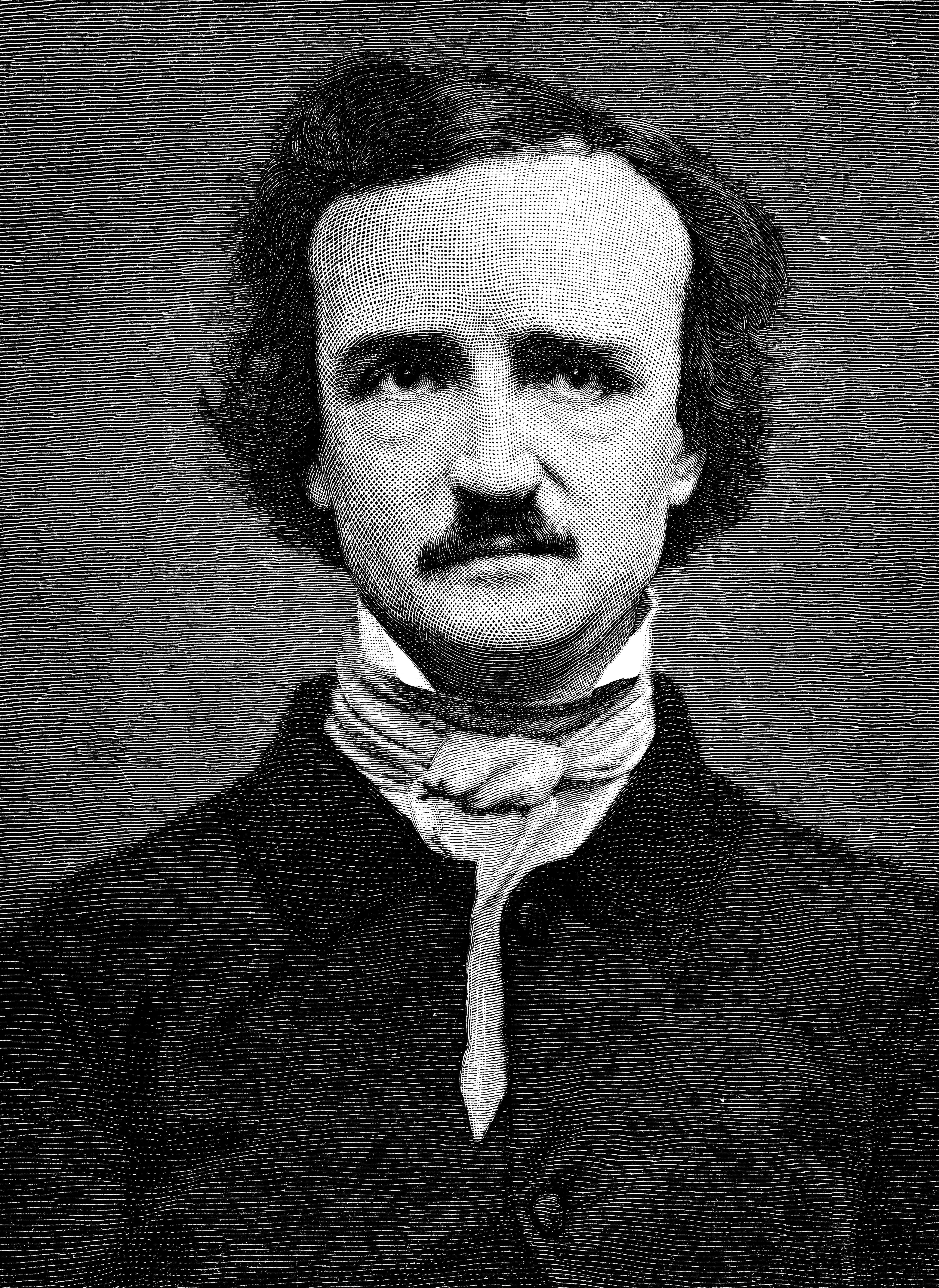 Portrait of Edgar Allan Poe (1809–1849). Vintage etching circa 19th century.