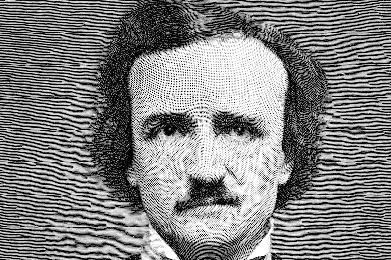 Portrait of Edgar Allan Poe (1809–1849). Vintage etching circa 19th century.