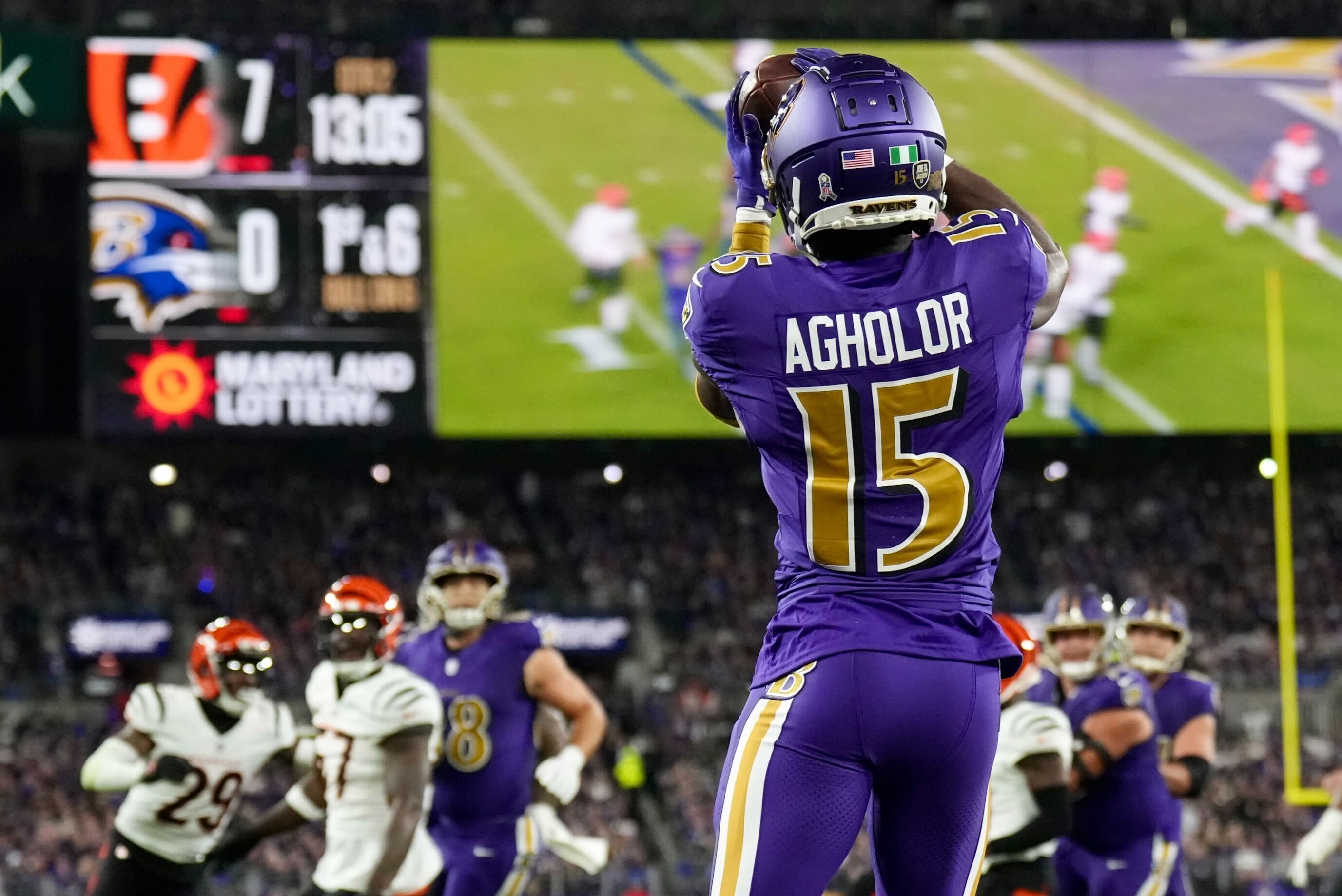 Nelson Agholor scores a touchdown in the second quarter against the Cincinnati Bengals on Nov. 7.
