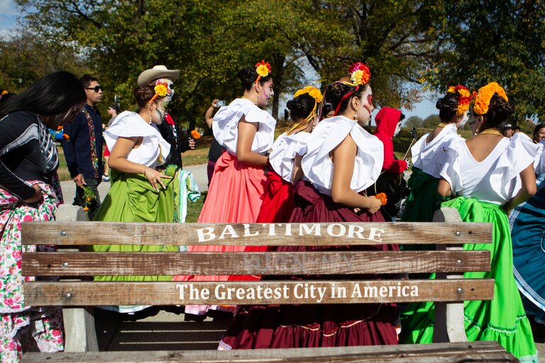 11/5/22 – A Día de los Muertos parade marches down Eastern Ave. on Saturday as part of the Creative Alliance's Día de los Muertos celebration.