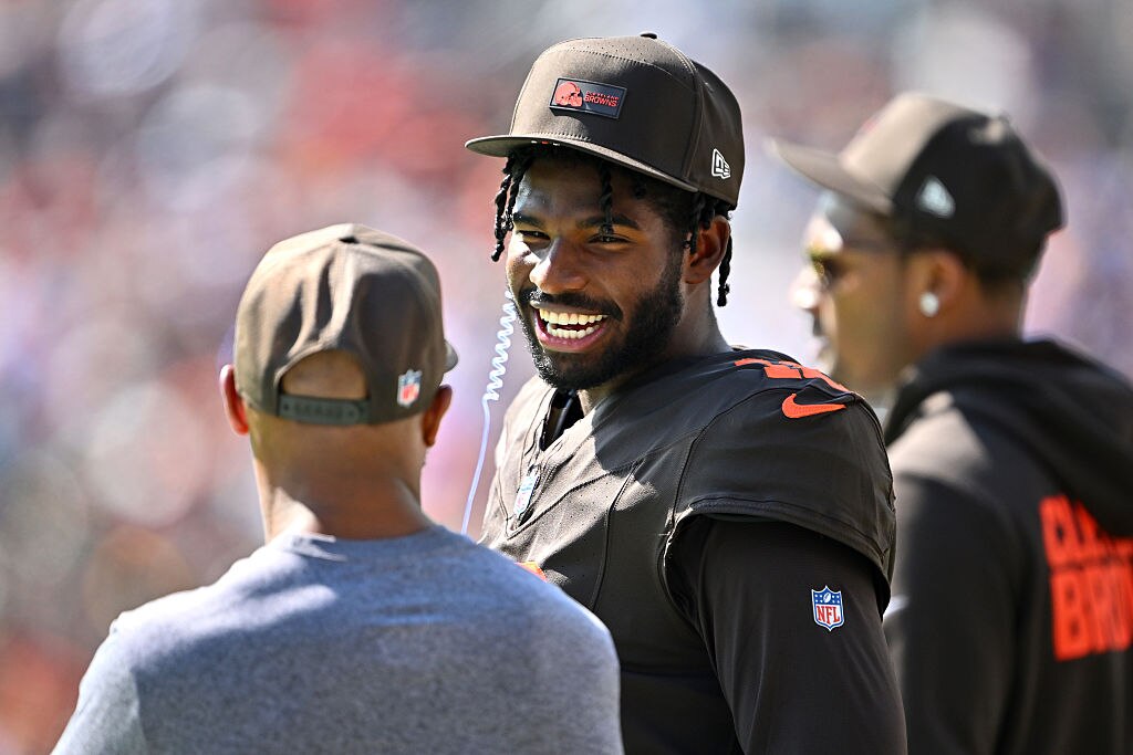 Shedeur Sanders of the Cleveland Browns looks on during the first quarter against the Green Bay Packers on Sept. 21.