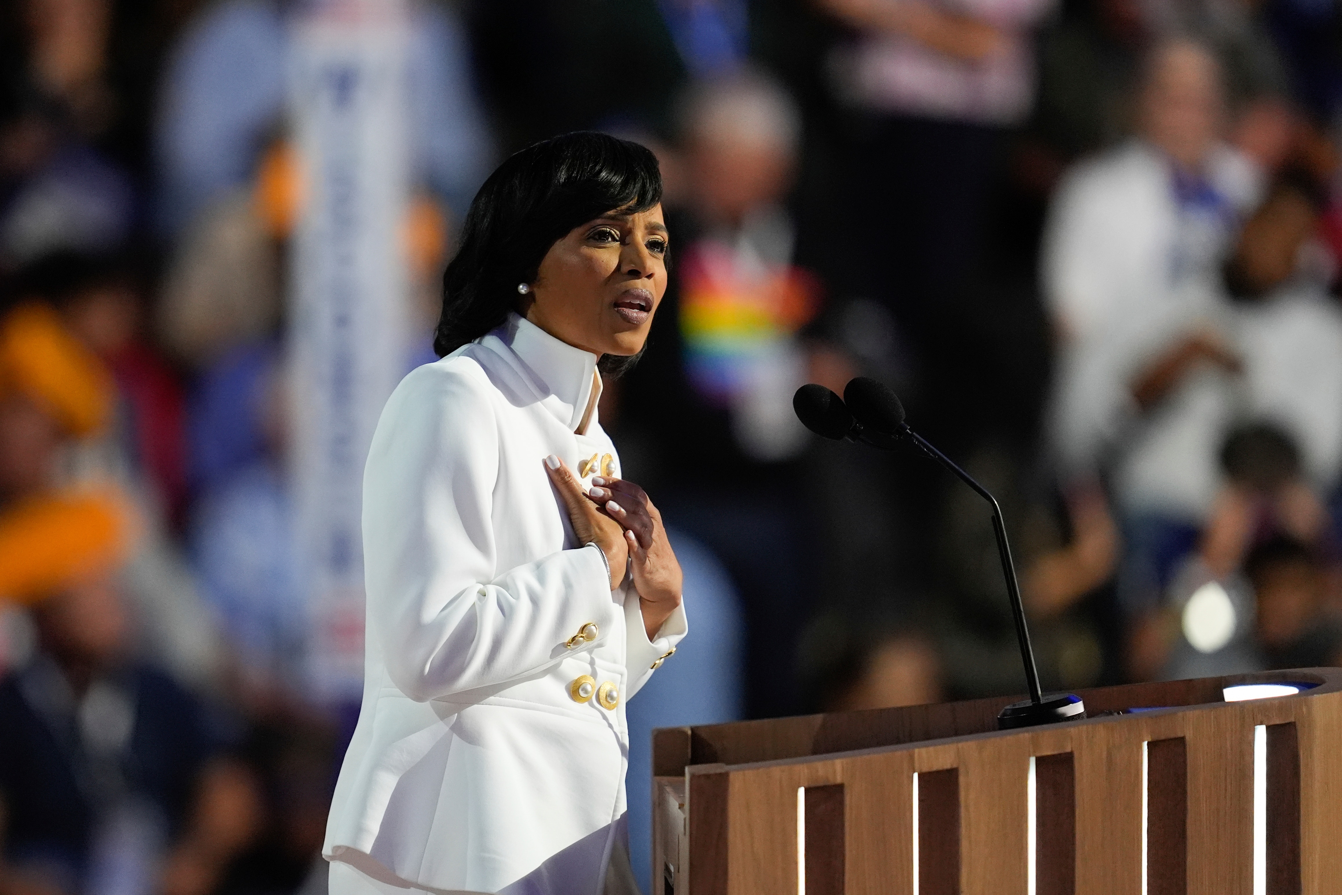 Angela Alsobrooks, Democratic nominee for a U.S. Senate seat in Maryland, speaks during the Democratic National Convention Tuesday in Chicago.