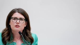 Rep. Sarah Elfreth gives remarks during a U.S. Congressional town hall meeting at Howard Community College’s Kahlert Complex in Columbia, Md. on Tuesday, March 11, 2025.
