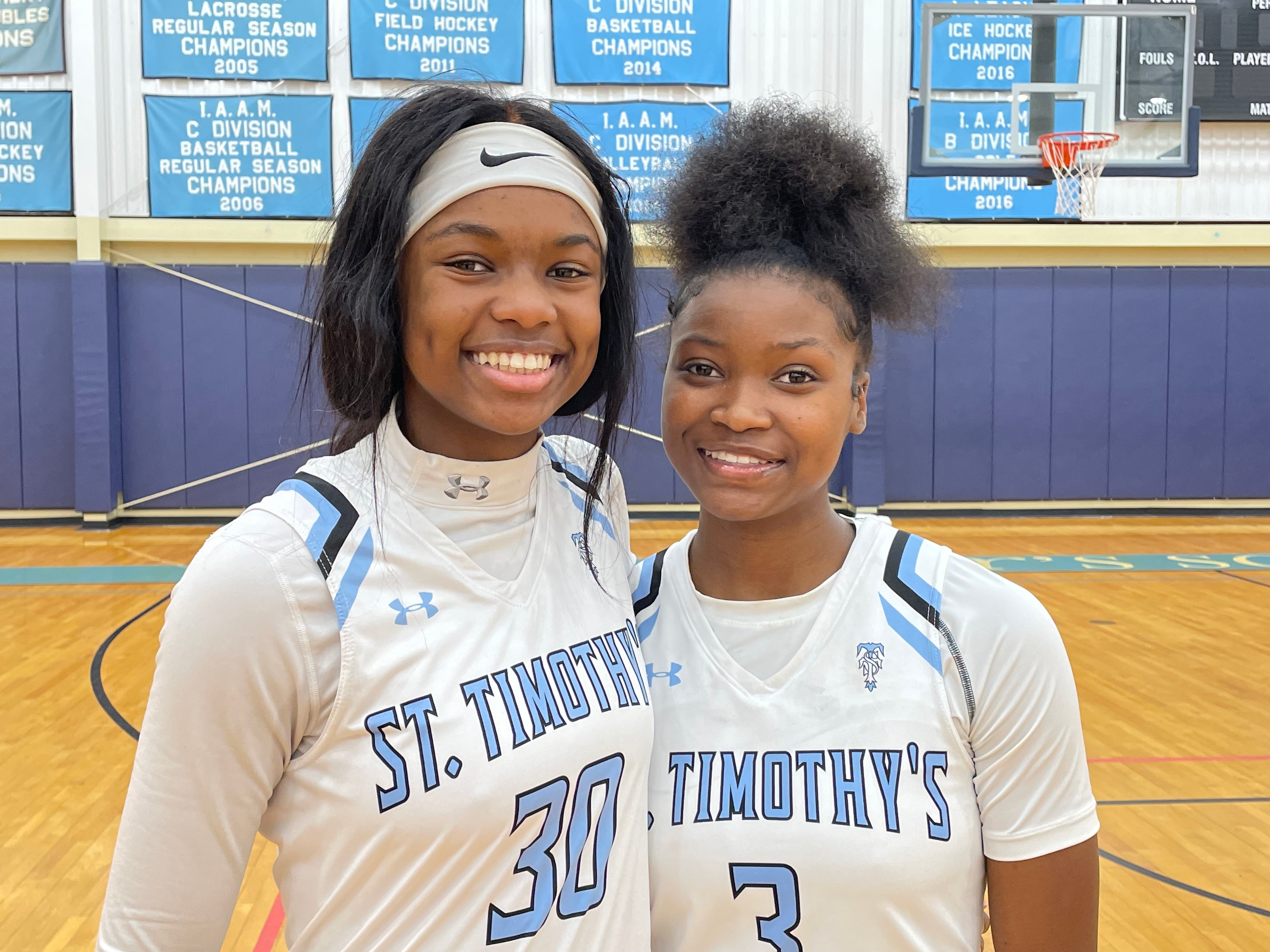 St. Timothy’s guards Aryss Macktoon (30) and Karmen McDuffie combined for 29 points, eight steals and eight assists, to lead the way to a 53-43 victory over Concordia Prep Tuesday night. The win gives St. Timothy’s sole possession of second place in the IAAM B Conference just two weeks before the playoffs begin.