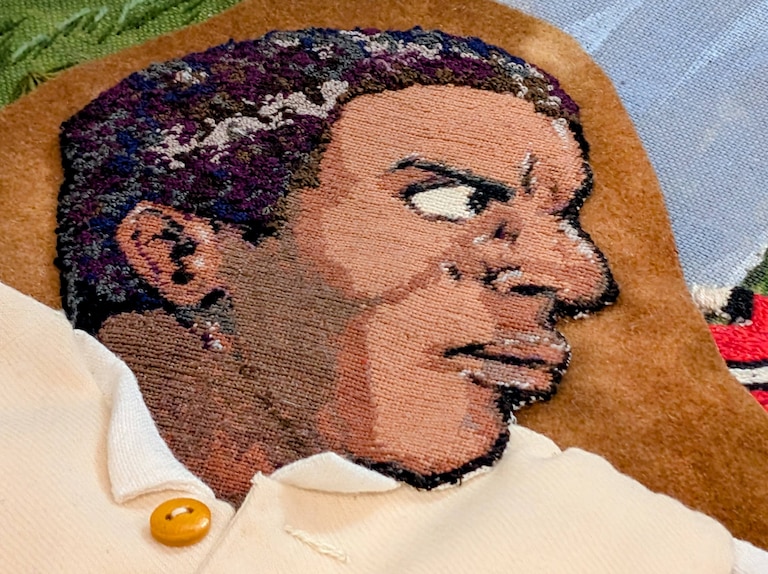 An appliqué portrait of Thomas Carney, a Black soldier from Maryland who fought in the Revolution, will be stitched into a group of Continentals.