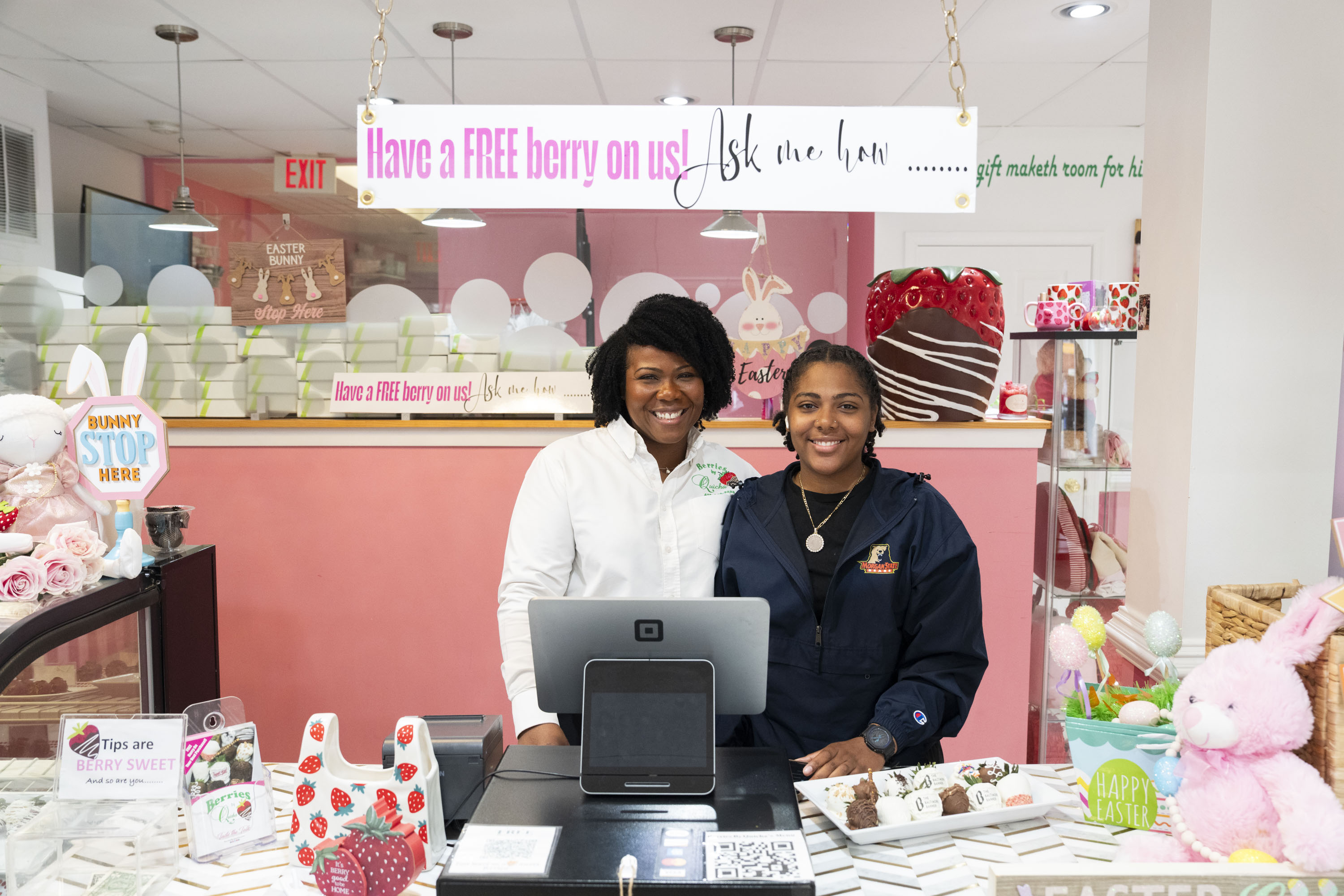 LaQuicha Brown, left, with her daughter Kamaria Brown, inside their Federal Hill shop, Berries by Quicha.