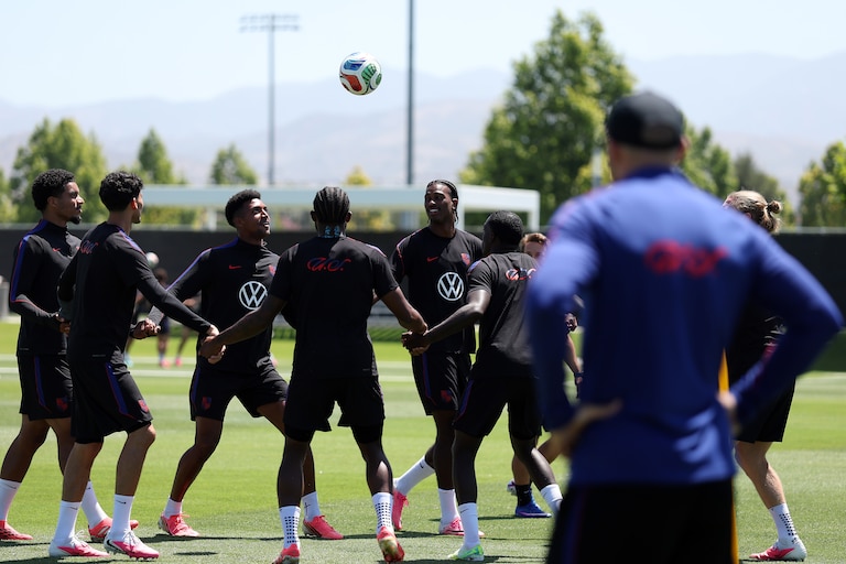 IRVINE, CALIFORNIA - JUNE 10: Team USA players participate during a training session ahead of the 2026 World Cup at Great Sports Park on June 10, 2026 in Irvine, California.