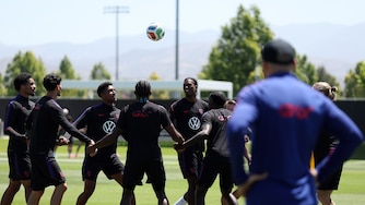 IRVINE, CALIFORNIA - JUNE 10: Team USA players participate during a training session ahead of the 2026 World Cup at Great Sports Park on June 10, 2026 in Irvine, California.