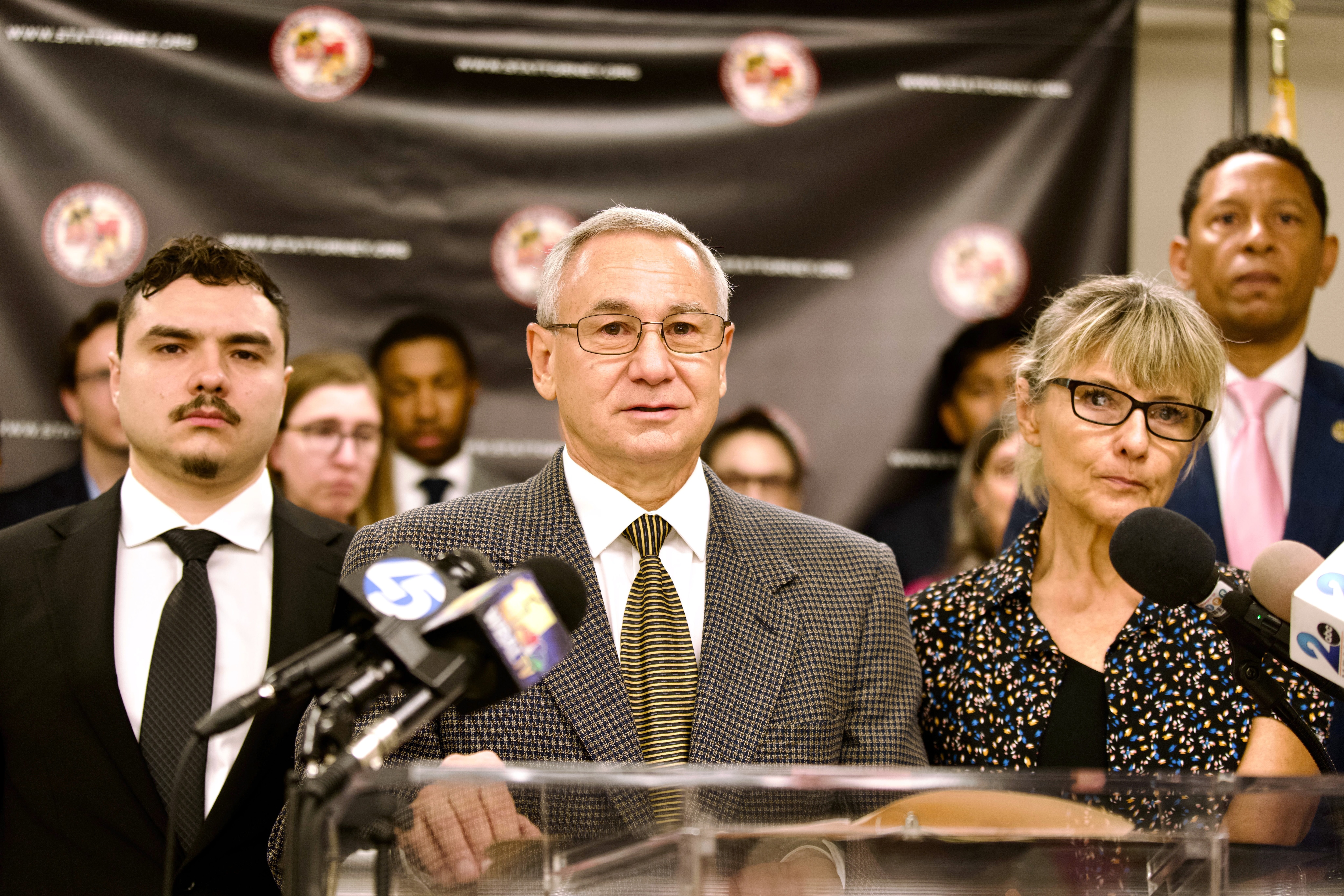 Frank LaPere, the father of Pava LaPere, speaks to reporters on Friday at the Baltimore State’s Attorney’s Office after Jason Billingsley pleaded guilty to first-degree murder in the killing of the tech entrepreneur and CEO.