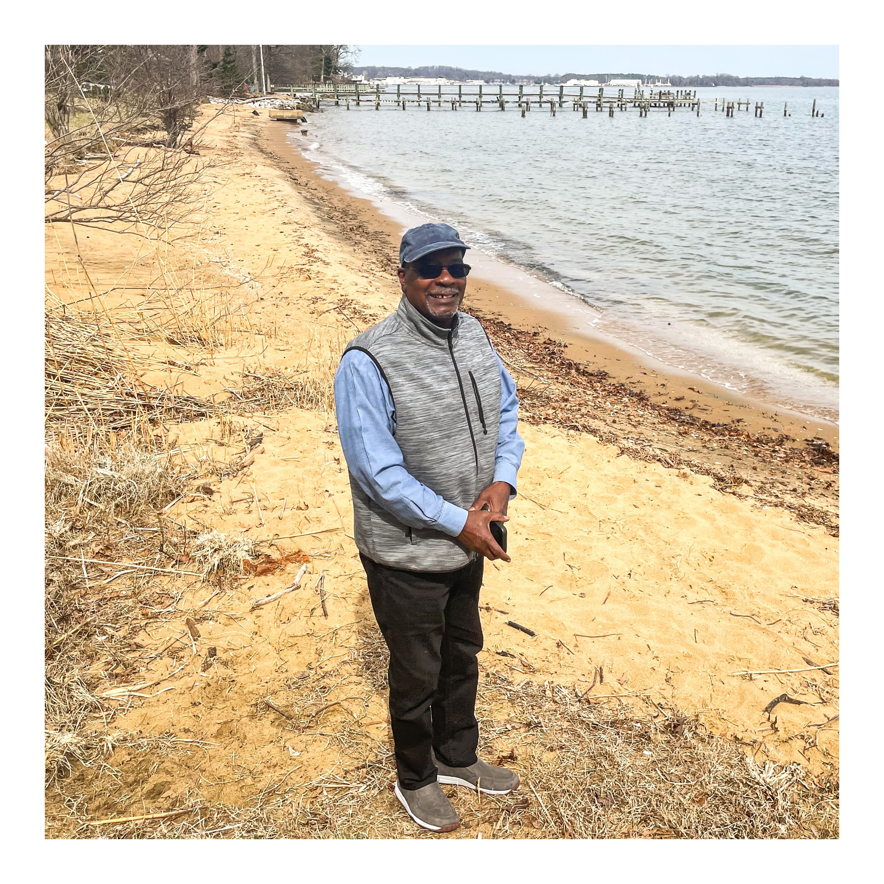 Vince Leggett at Elktonia Beach, which he fought hard to preserve.