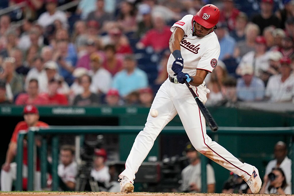 James Wood hits an inside-the-park grand slam against the New York Mets during the second inning.