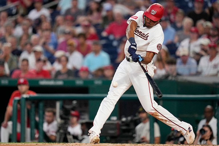 James Wood hits an inside-the-park grand slam against the New York Mets during the second inning.