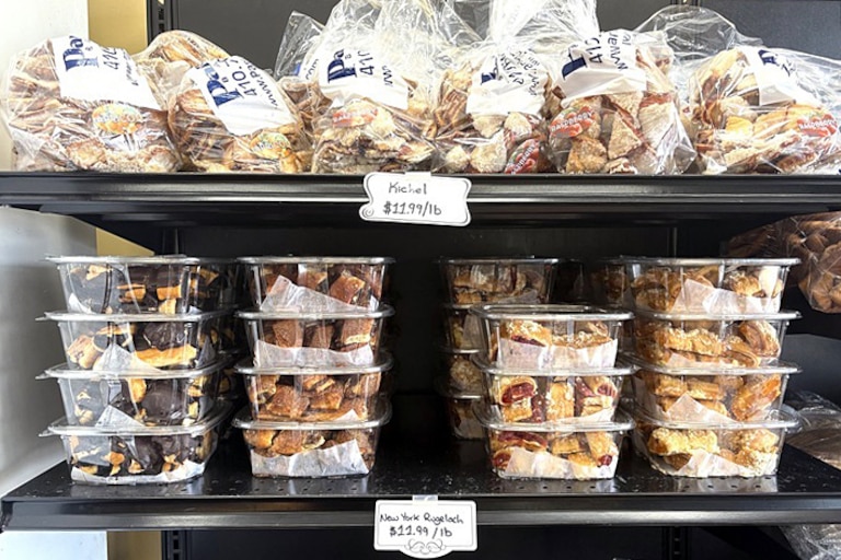 The shelves at Pariser’s are filled with Jewish pastries, including rugelach, hamentashen, and kichel.