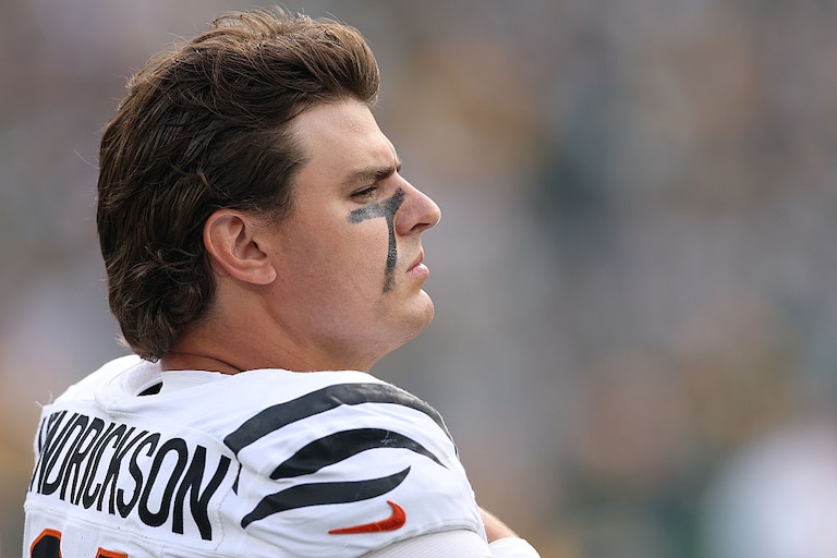 Former Cincinnati Bengals defensive end Trey Hendrickson looks on prior to the team's Week 6 game against the Green Bay Packers.