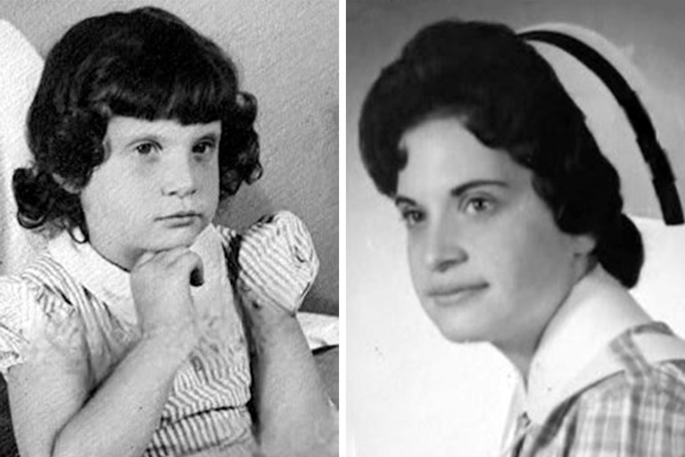 Paula Hollinger as a young girl and in the early years of her career as a nurse.