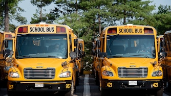 Howard County School Bus Drivers Pamela Jarrett (987) and Marlene Wellein (421) prepare for the start of the school year with a practice run of their morning routes on August 16th, 2024 in Hanover, MD.