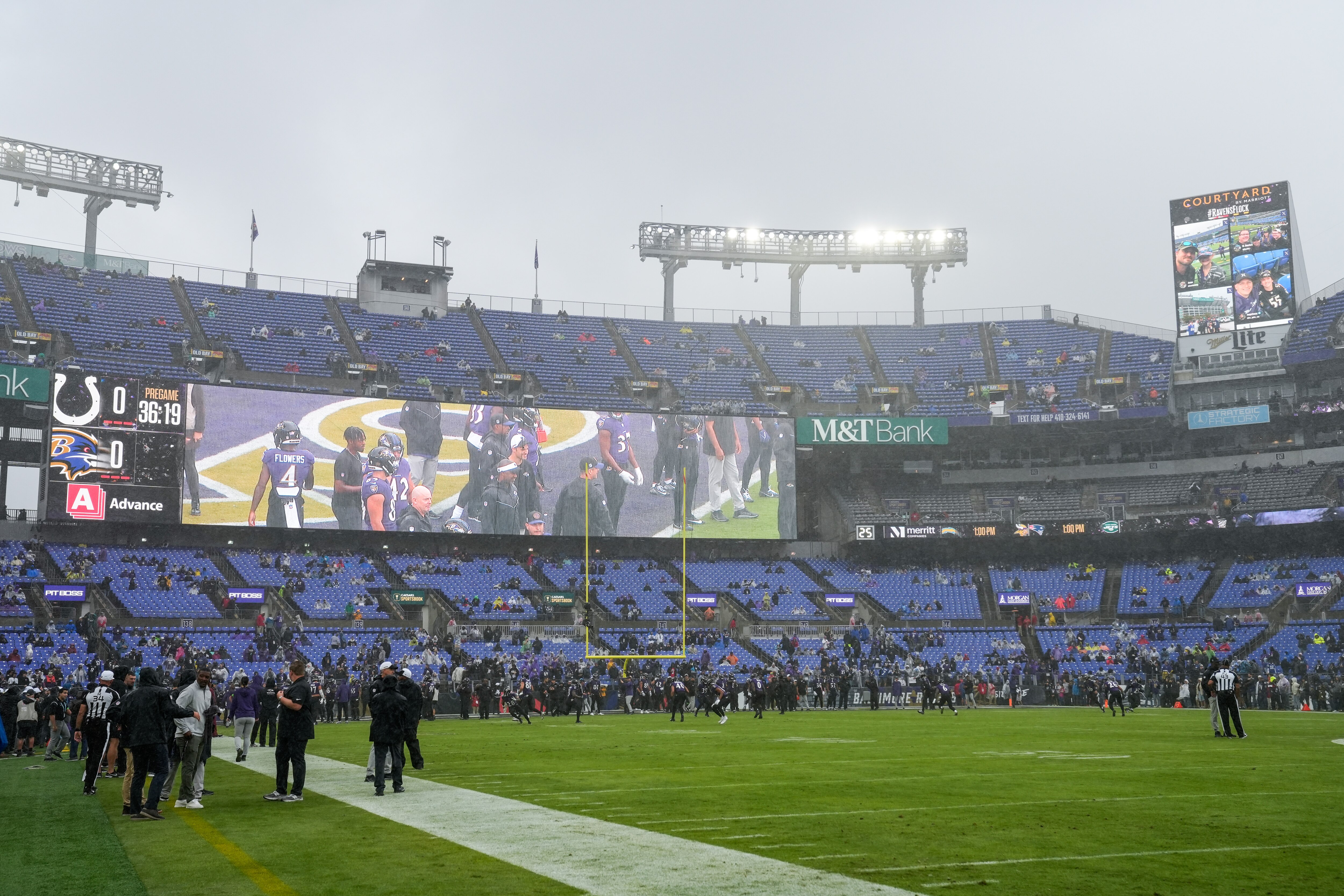 Rain falls before the Ravens hosted the Indianapolis Colts on Sept. 24. The forecast calls for something similar Sunday.
