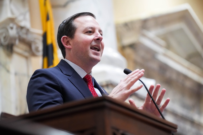 Senate President Bill Ferguson address his fellow senators on the first day of the General Assembly session in the Maryland State House in Annapolis, Md. on Wednesday, January 8, 2025.