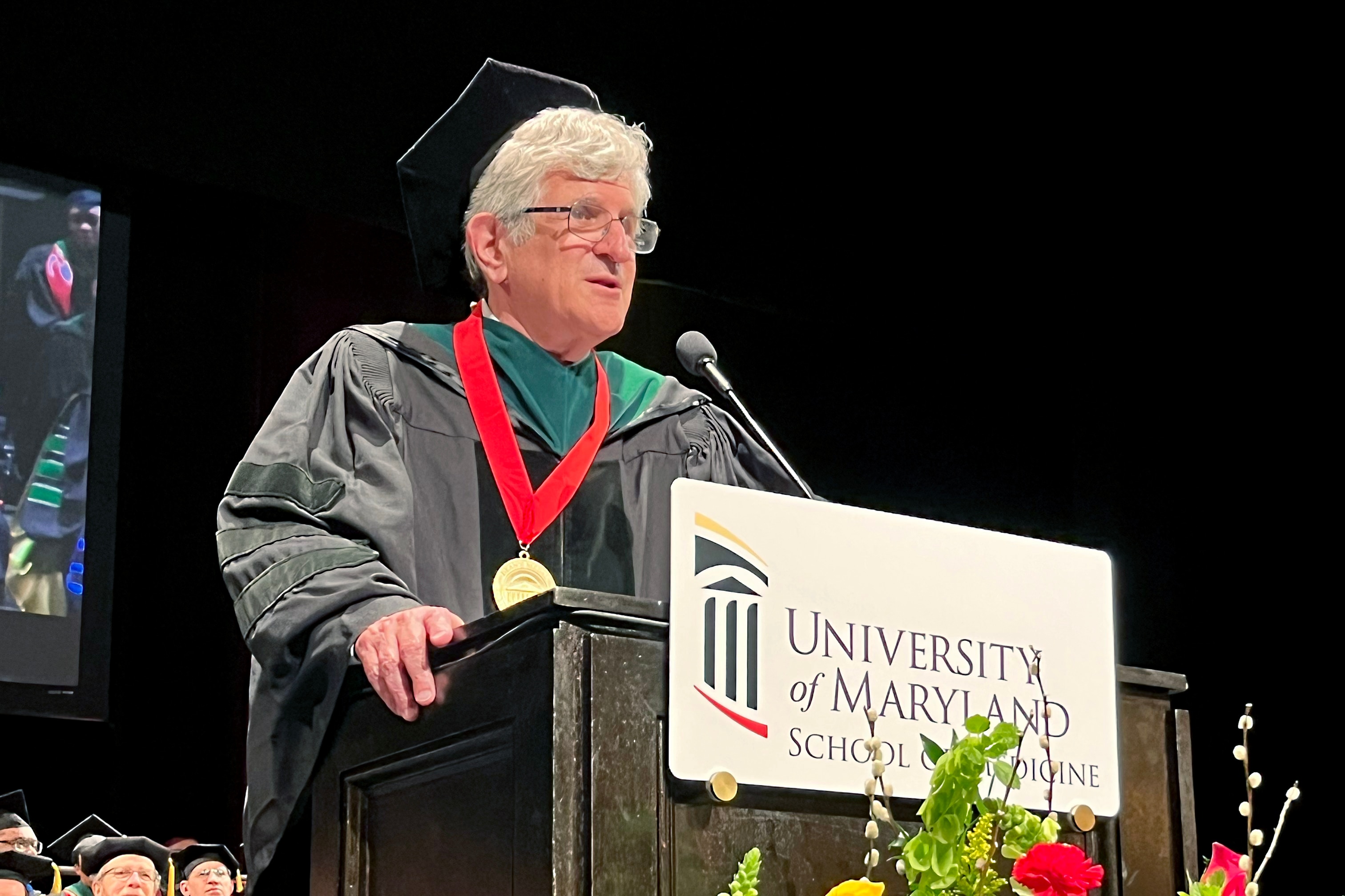 Dr. Paul Offit speaks to University of Maryland School of Medicine’s graduates at a commencement ceremony on Thursday, May 22, 2025.