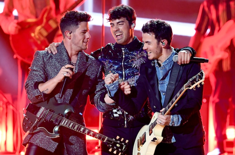 LAS VEGAS, NEVADA - MAY 01: (L-R) Nick Jonas, Joe Jonas, and Kevin Jonas of Jonas Brothers perform onstage during the 2019 Billboard Music Awards at MGM Grand Garden Arena on May 01, 2019 in Las Vegas, Nevada.
