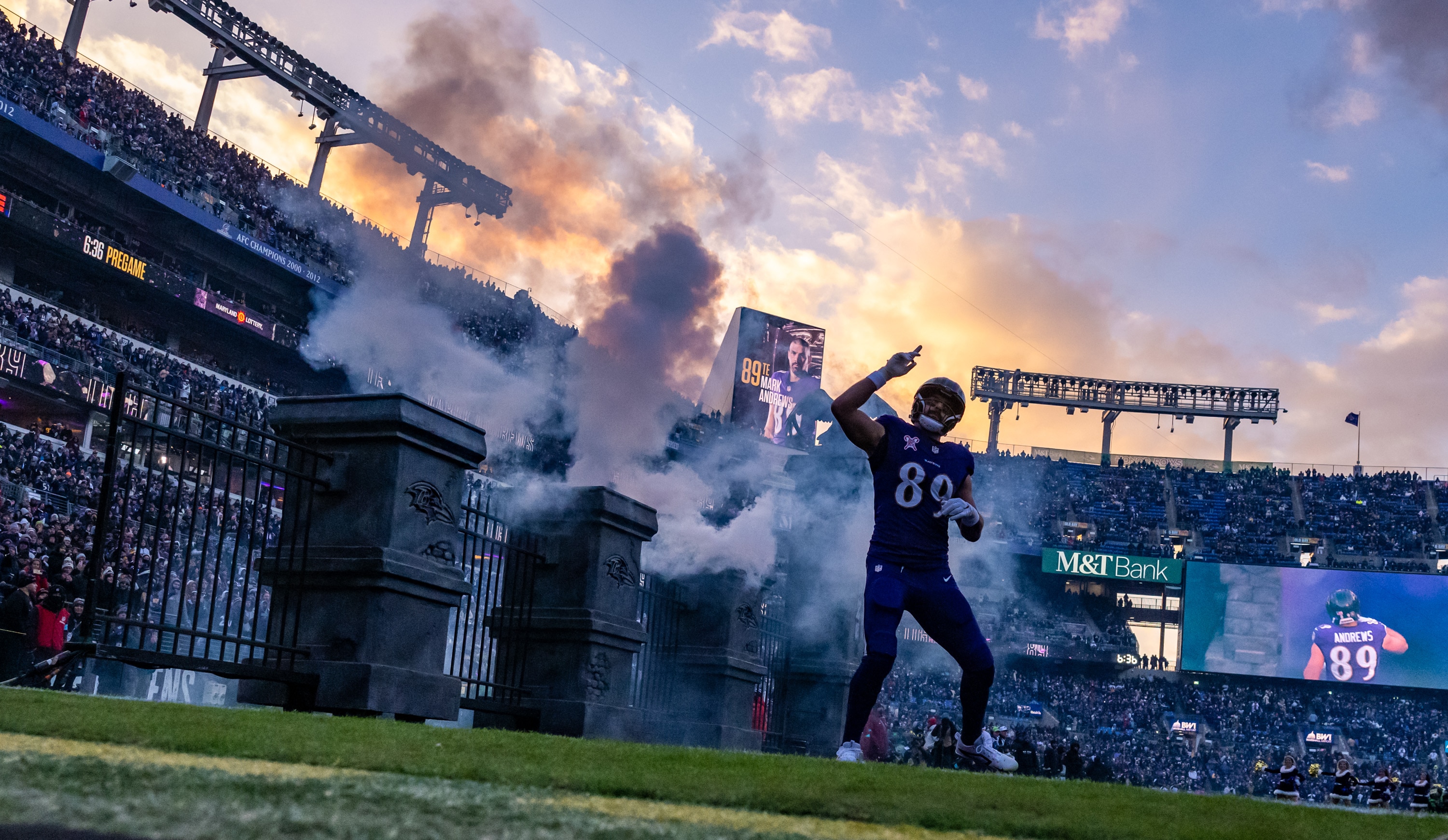 Ravens tight end Mark Andrews takes the field prior to their game against the Pittsburgh Steelers at M&T Bank Stadium in December.
