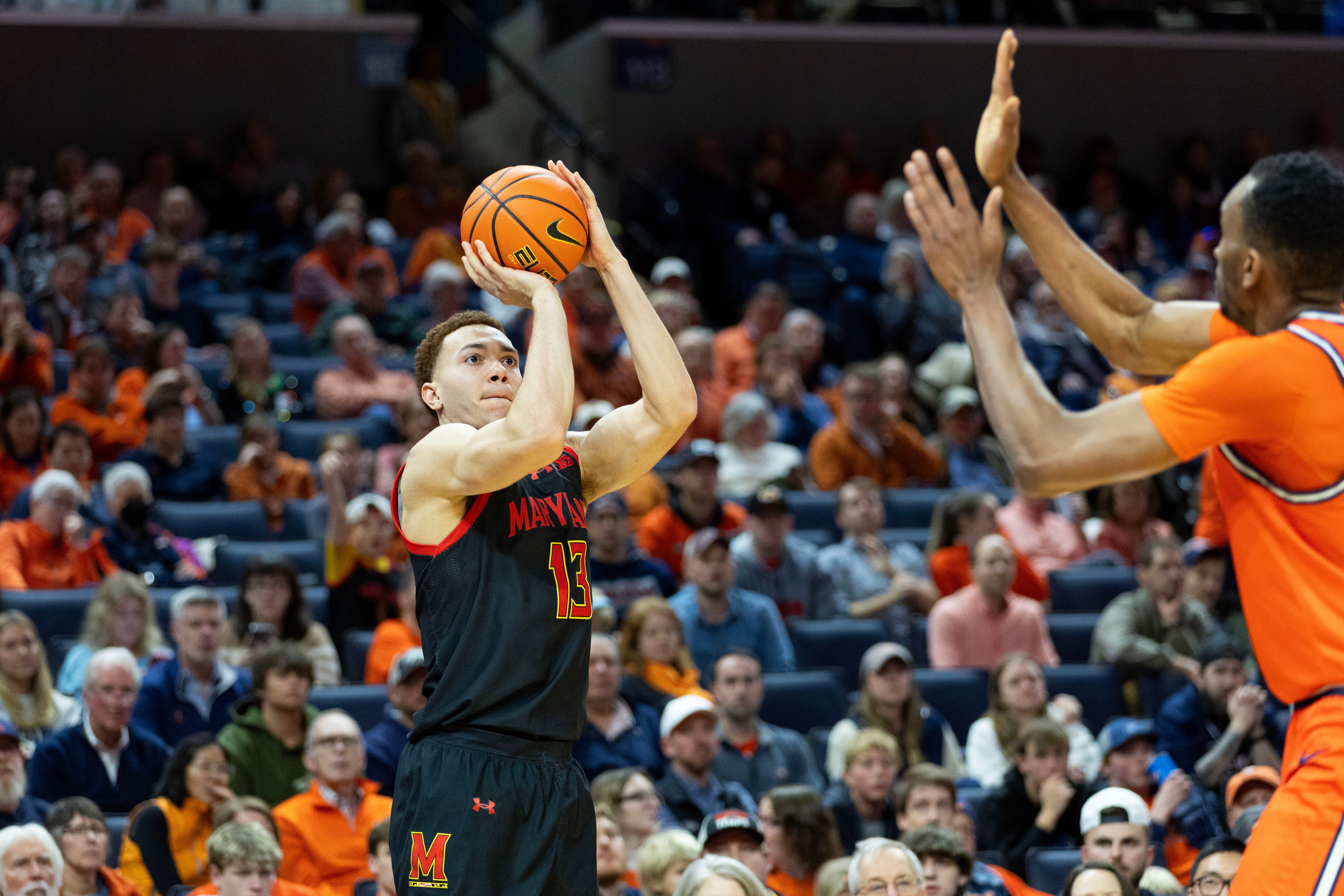 Elijah Saunders, shown against Virginia, led Maryland with 20 points against Ohio State.