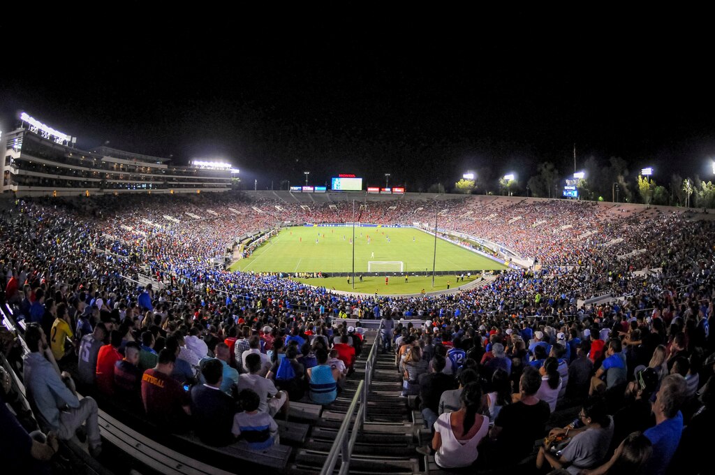 Fans fill the Rose Bowl as Chelsea plays Liverpool FC in an International Champions Cup soccer match , July 27, 2016, in Pasadena, Calif.