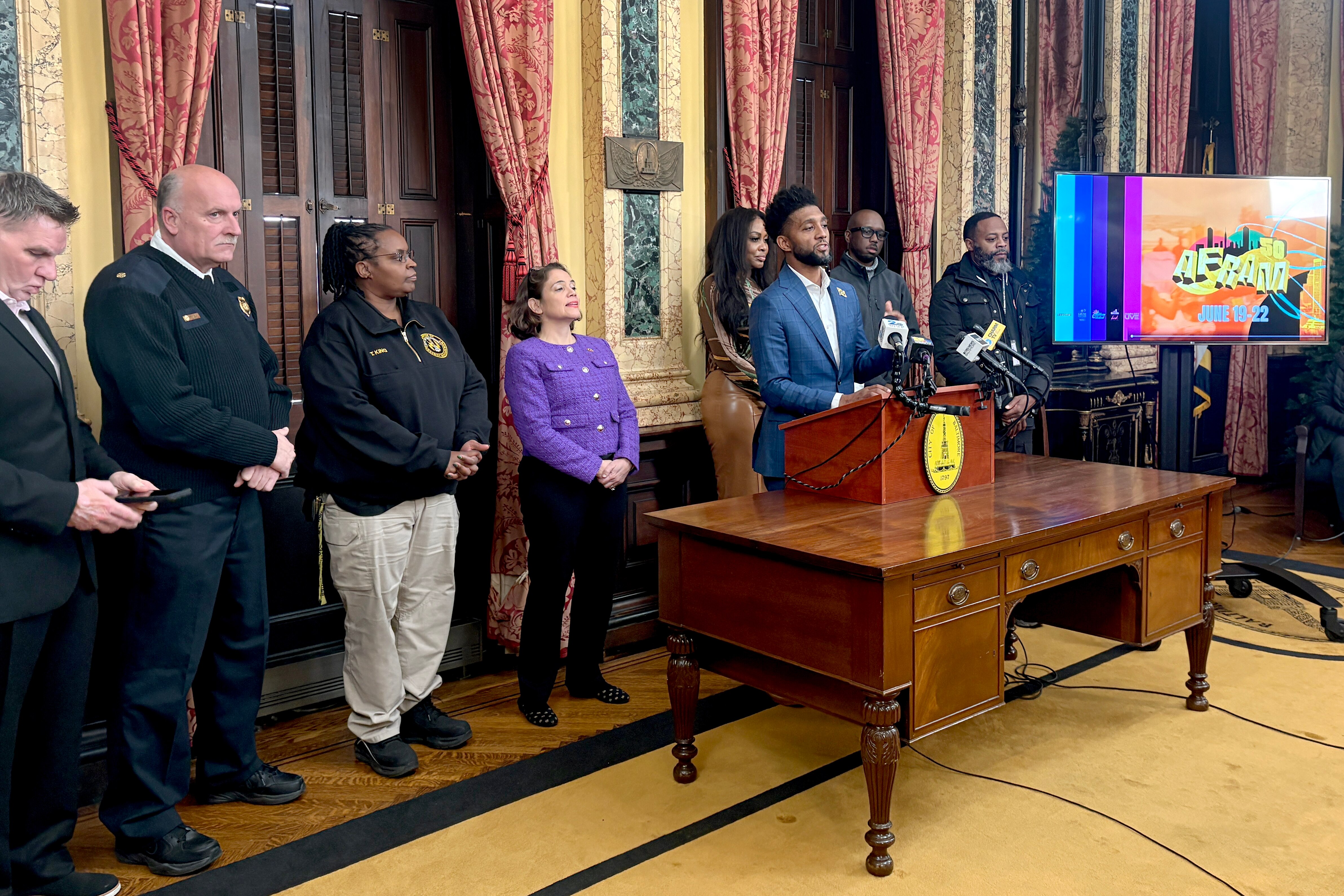 Mayor Brandon Scott announces the 2026 dates for the City of Baltimore’s major festivals and citywide special events. Scott said the Charm City Live festival “holds special significance” because he met his wife there and also named their son after the event.