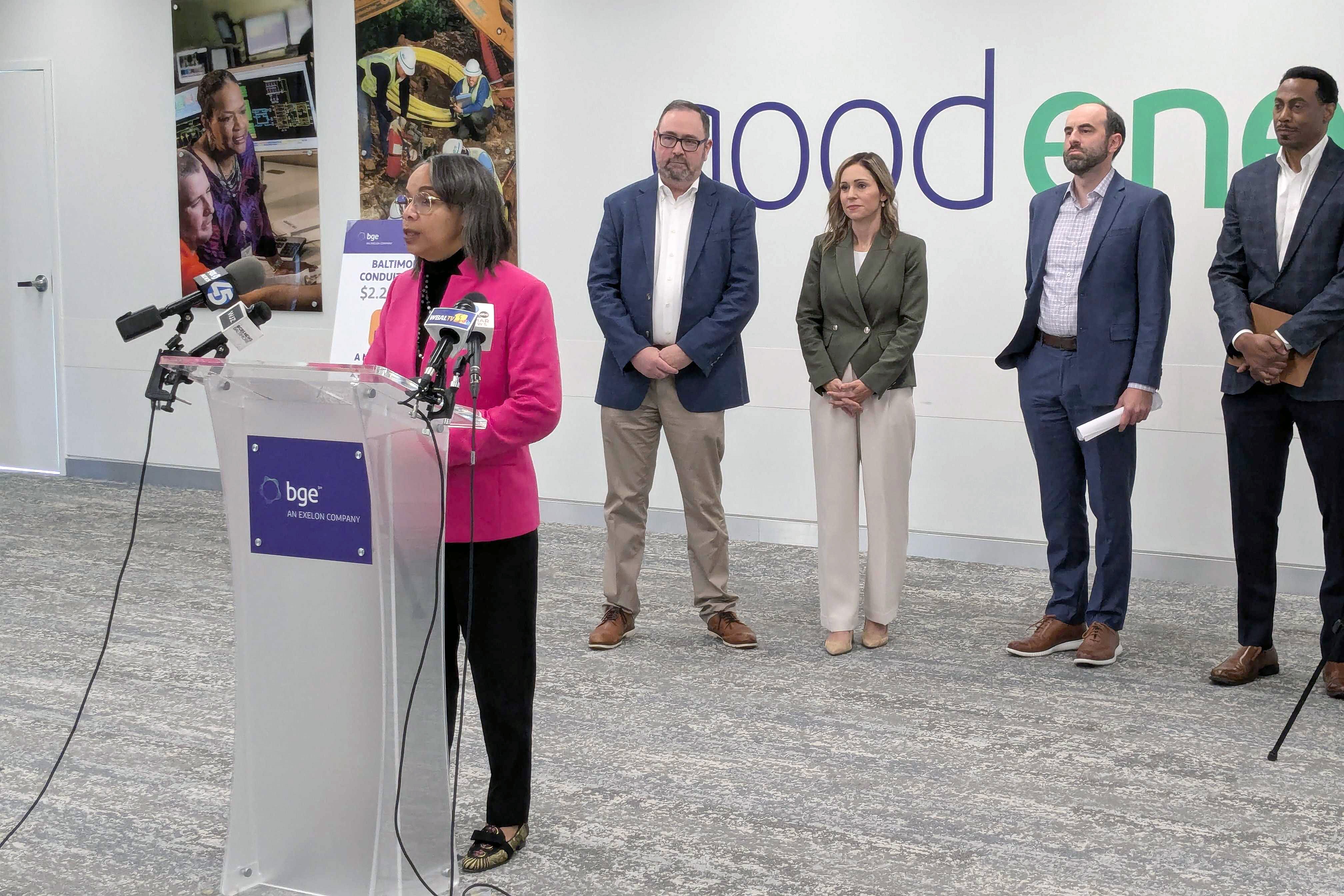 TUESDAY, OCTOBER 20, 2026 - BGE president and CEO Tamla Olivier speaks at a press conference in downtown Baltimore on Tuesday, addressing the utility's proposed conduit surcharge for city residents.