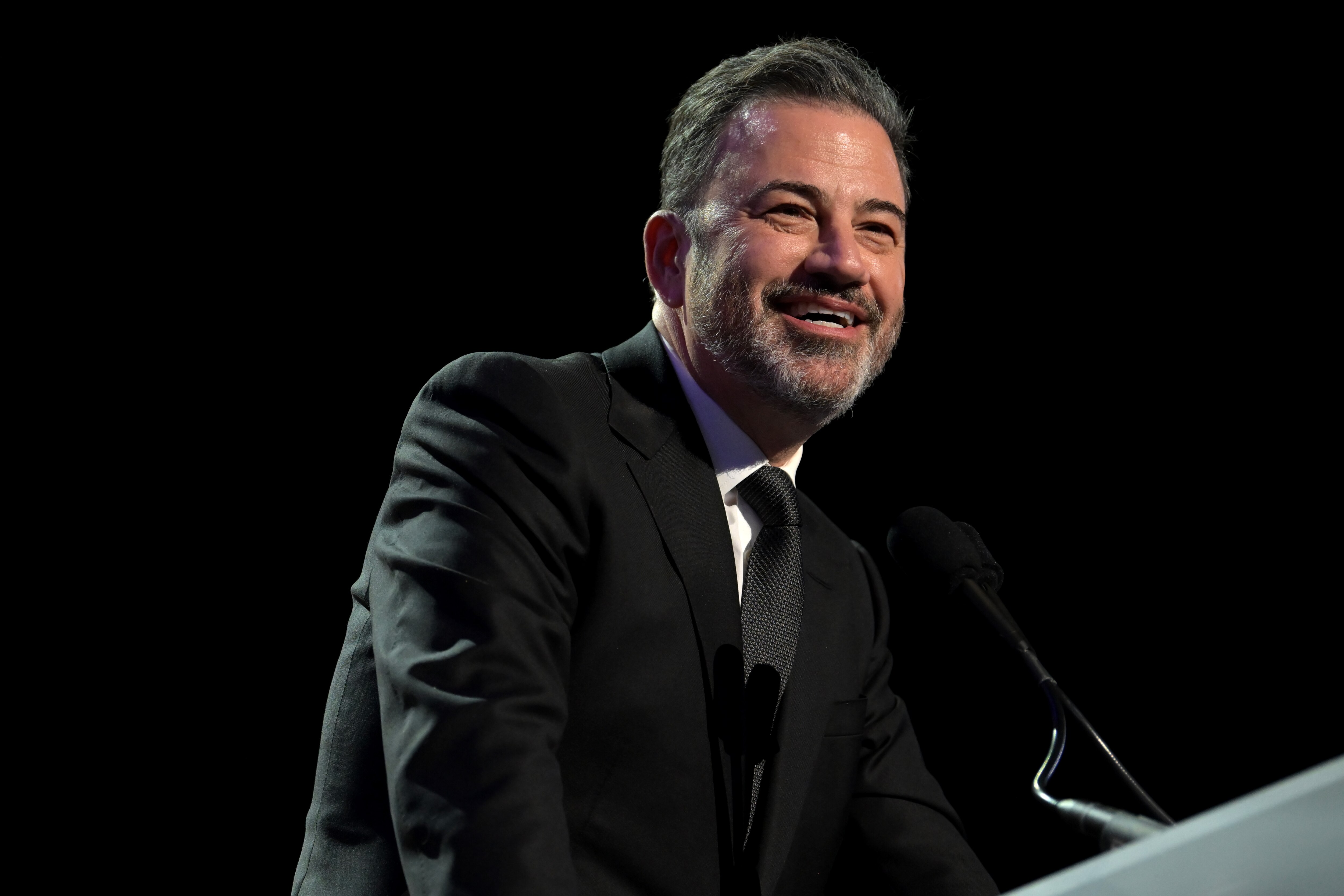 LAS VEGAS, NEVADA - FEBRUARY 22: Jimmy Kimmel performs onstage as Keep Memory Alive hosts star-studded lineup at annual "Power Of Love" gala at MGM Grand Garden Arena on February 22, 2025 in Las Vegas, Nevada.