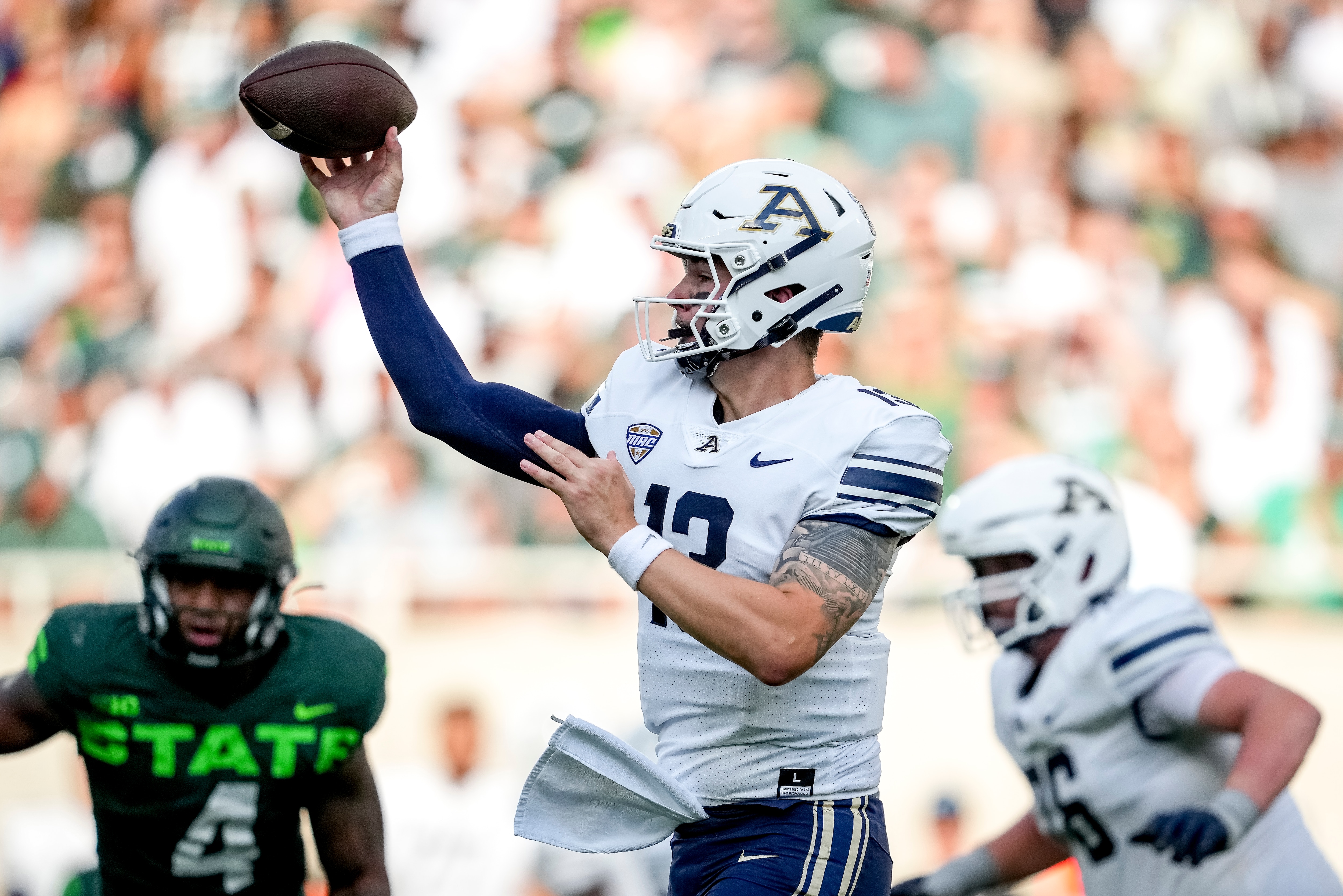 Jeff Undercuffler Jr. of Akron, pictured last season, passed for 201 yards against Morgan State on Saturday night, but the Bears intercepted three of his attempts.