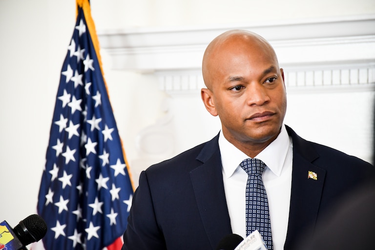 Gov. Wes Moore speaks with reporters at the State House in Annapolis on Friday, Jan. 16, 2026.