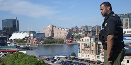 Brian Askew overlooks Key Highway and Rash Field Park in Baltimore.