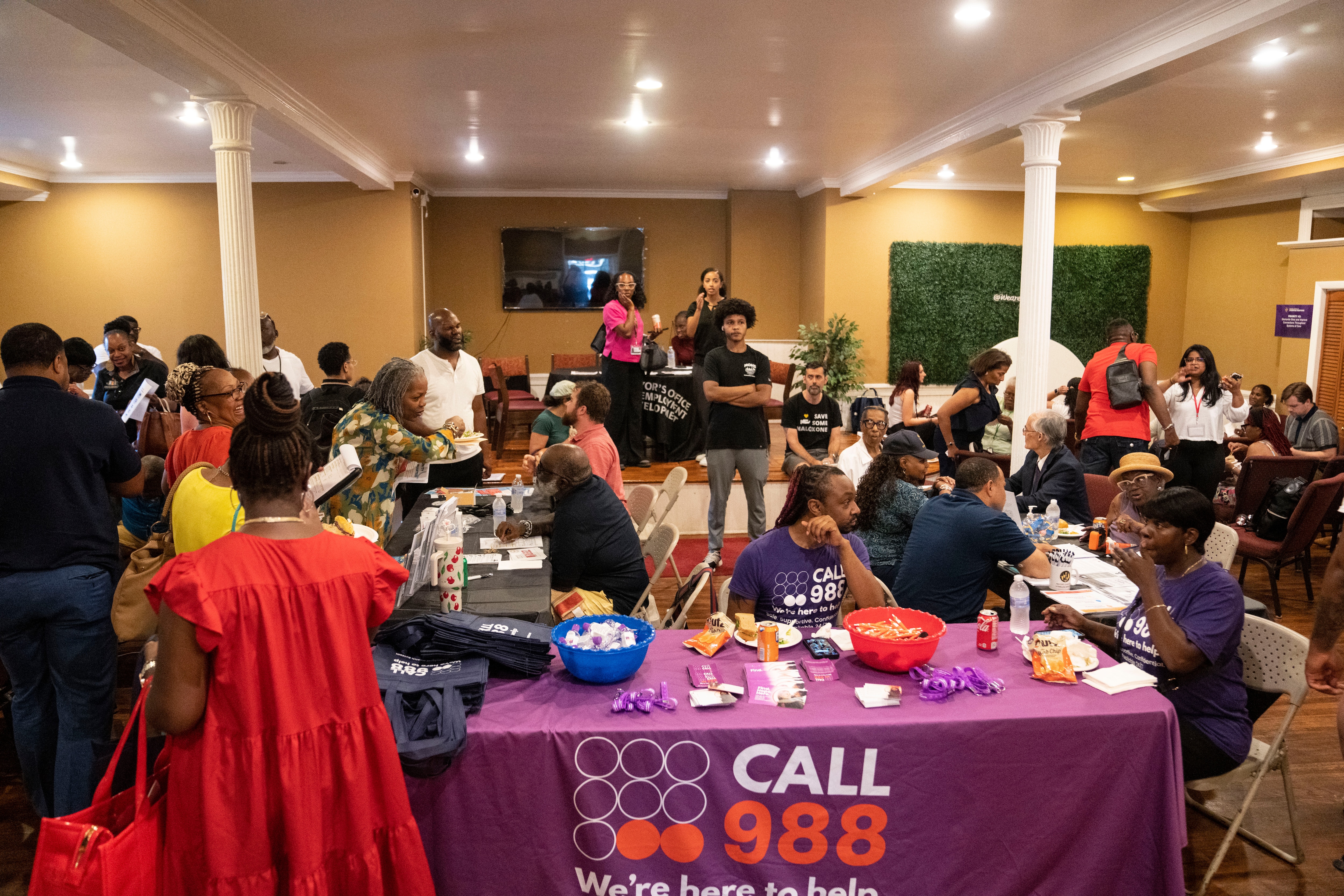 Dinner and resource tables take place during the Opioid Restitution Fund Community Listening Sessions at Gethsemane Baptist Church, Thursday, July 17, 2025.
