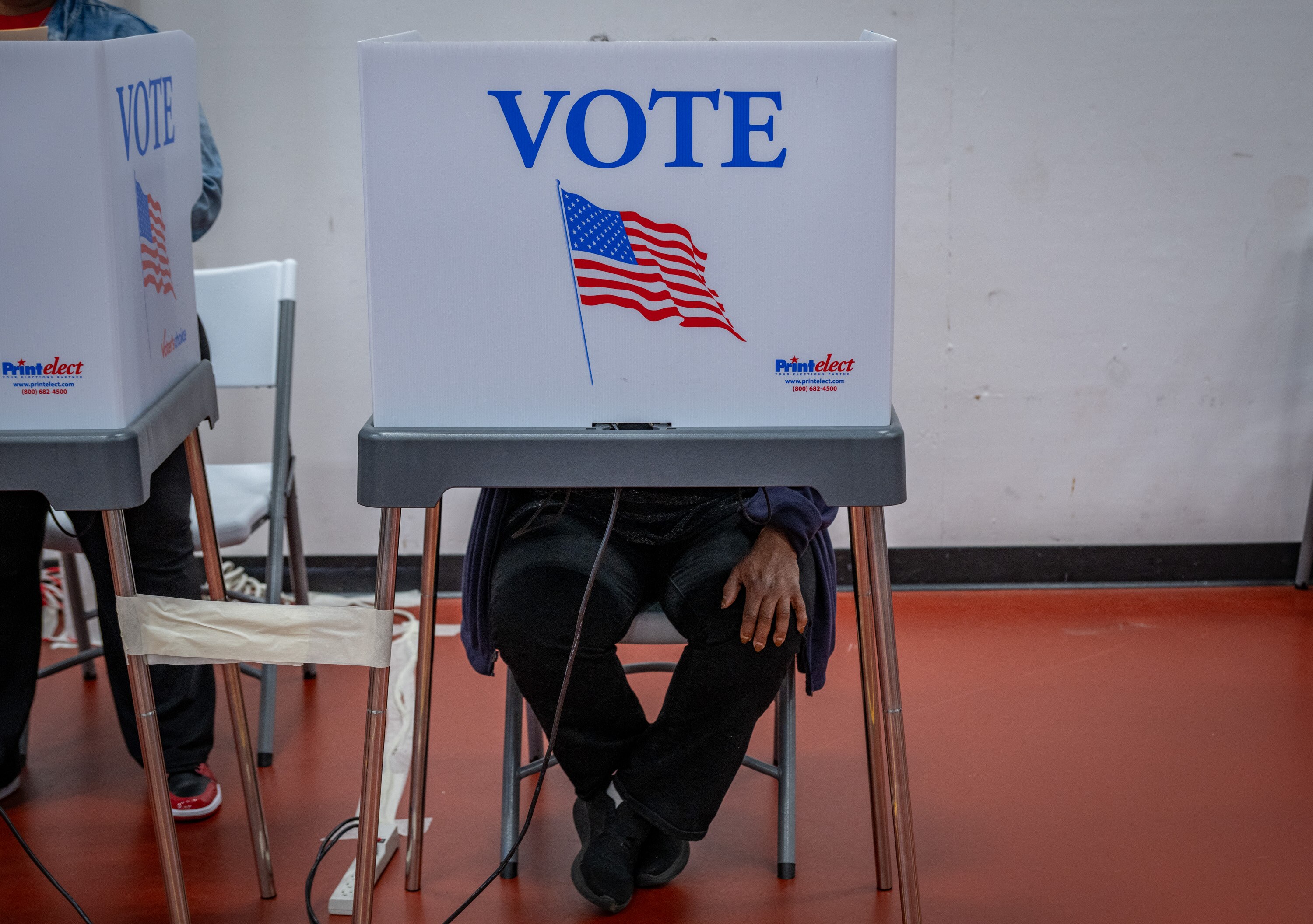 A voter casts a ballot at the Pip Moyer Recreation Center in Annapolis during the state's early-voting period. Early voting is surging in Senate battleground states nationally.