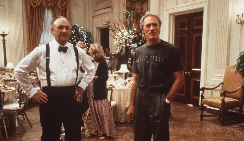 Gene Hackman and Clint Eastwood on the set of the 1997 film "Absolute Power" which was filmed in Baltimore.