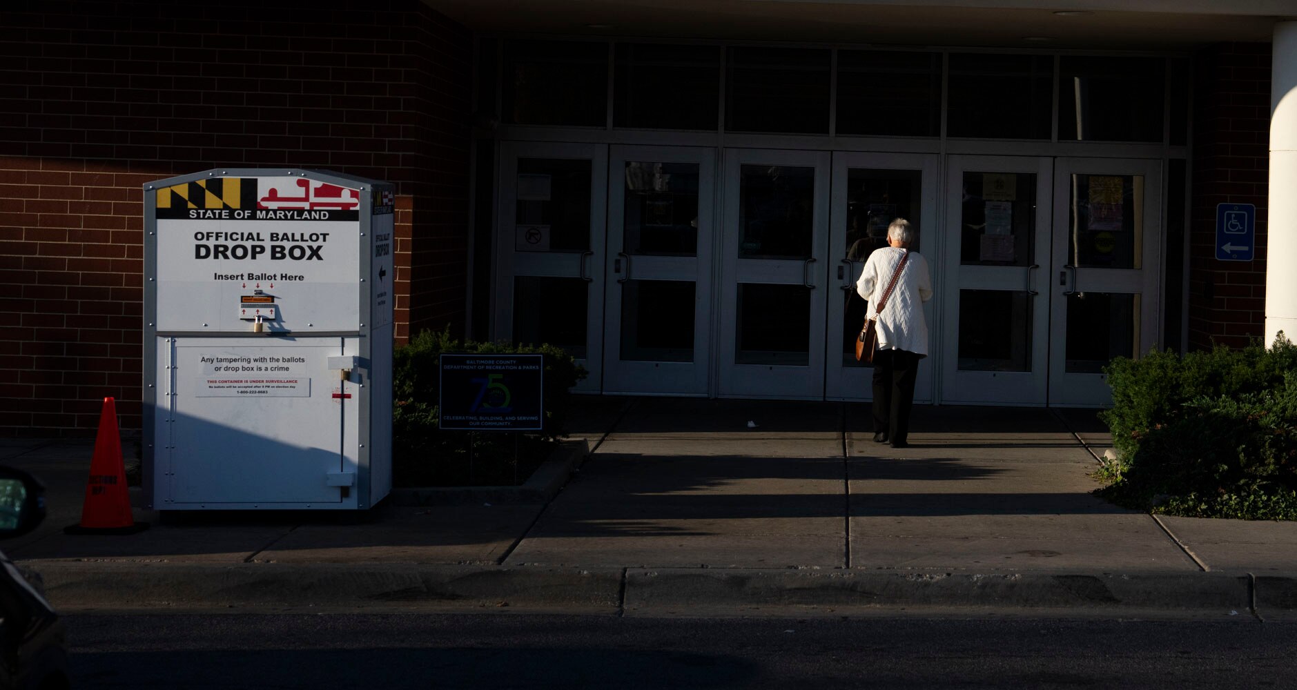 A ballet drop-box outside of the Randallstown Community Center.