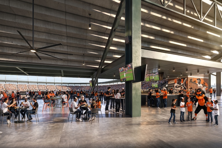 Renderings of the Oriole Park at Camden Yards. The Maryland Stadium Authority will remove seats this offseason from the upper deck of Oriole Park's left field and add a standing room area.
