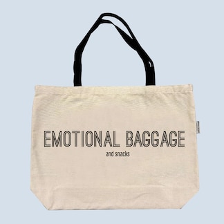 Emotional baggage (and snacks) tote bag