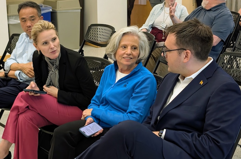 State Sen. Pam Beidle, center, joined, from left, Del. Mark Chang, Sen. Dawn Gile and Del. Dylan Behler in Crofton on April 24, 2026 to endorse Adrian Boafo's bid for Congress in the 5th District. It covers about half of Anne Arundel County.