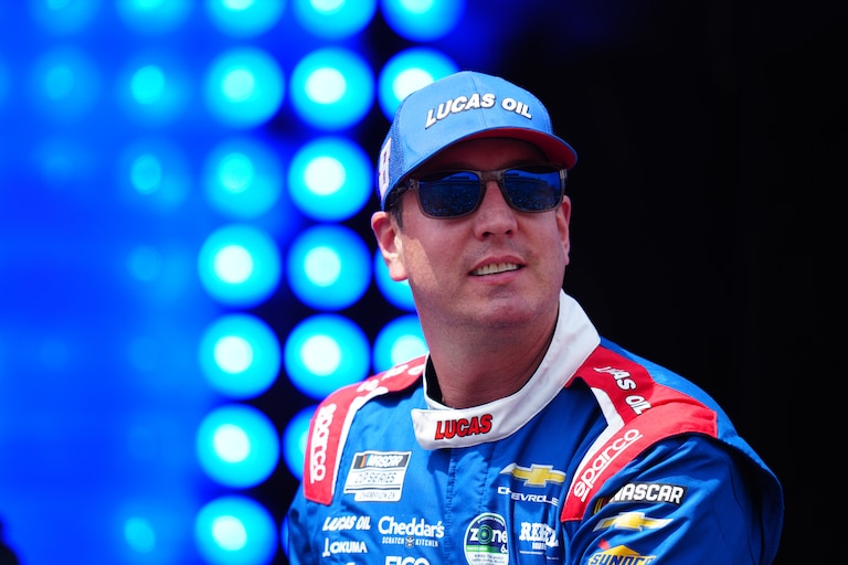 FILE - Kyle Busch is introduced during the NASCAR All-Star auto race at Dover Motor Speedway, Sunday, May 17, 2026, in Dover, Del.