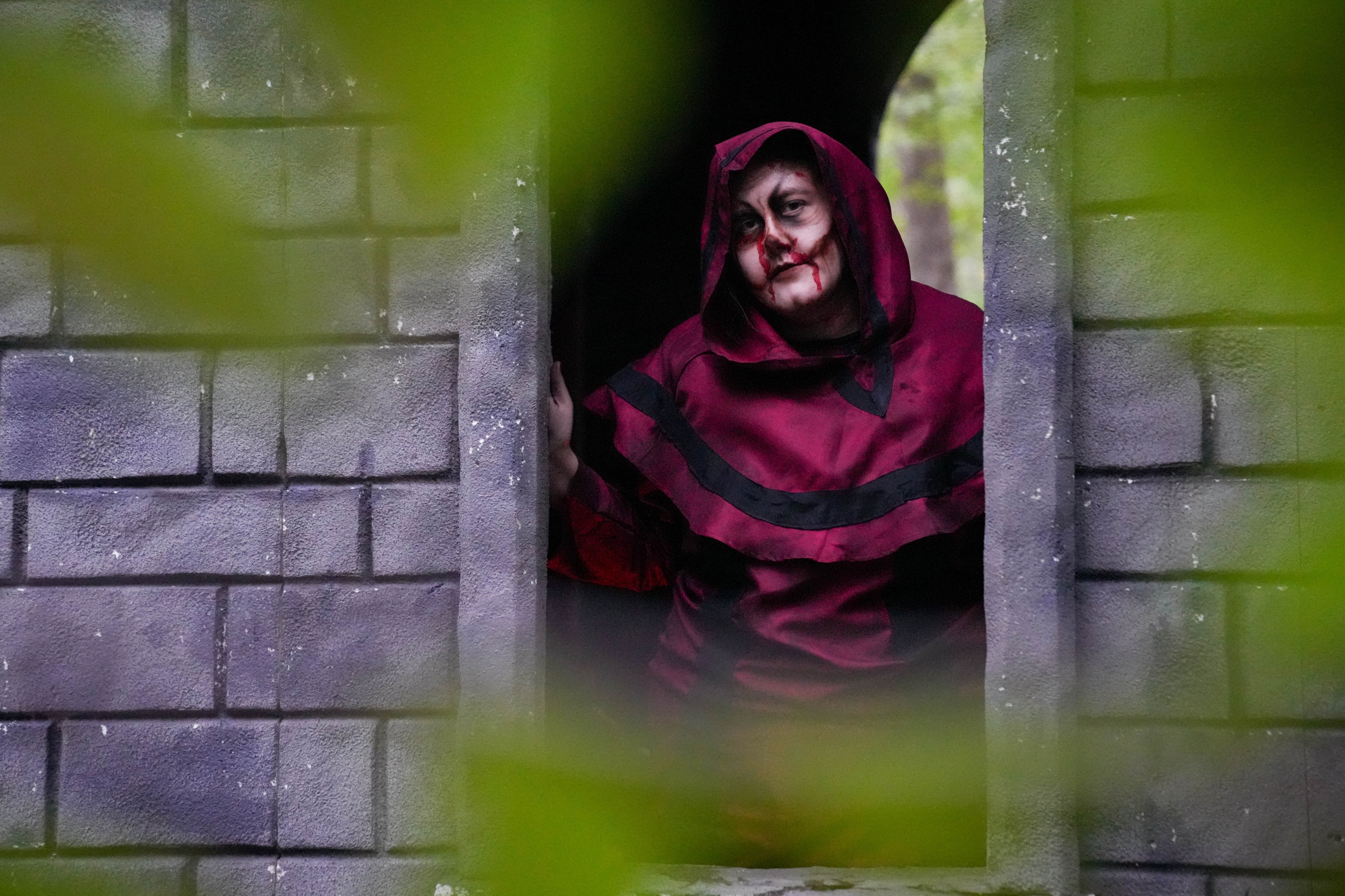 Banner reporter Hannah Yasharoff at the church scene at Markoff’s Haunted Forest in Dickerson.