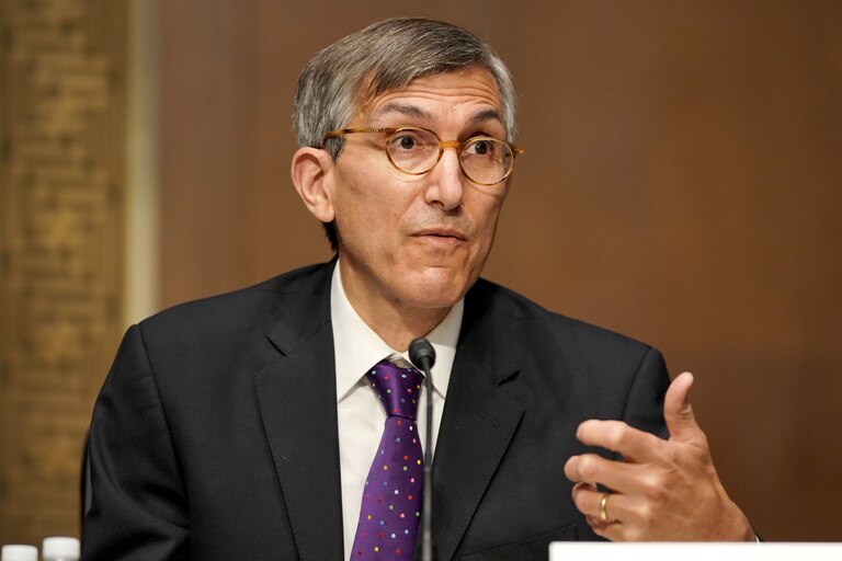 WASHINGTON, DC - MAY 11: Dr. Peter Marks, Director of the Center for Biologics Evaluation and Research within the Food and Drug Administration, speaks during a Senate Health, Education, Labor and Pensions Committee hearing to discuss the ongoing federal response to COVID-19 on May 11, 2021 in Washington, DC.