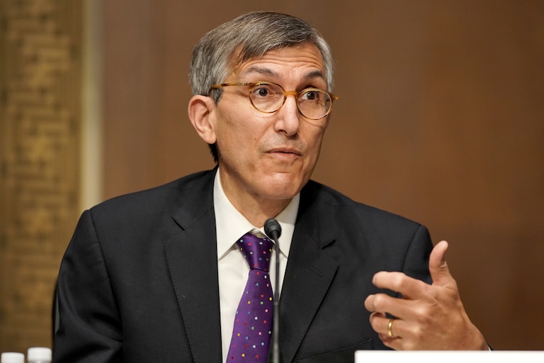 WASHINGTON, DC - MAY 11: Dr. Peter Marks, Director of the Center for Biologics Evaluation and Research within the Food and Drug Administration, speaks during a Senate Health, Education, Labor and Pensions Committee hearing to discuss the ongoing federal response to COVID-19 on May 11, 2021 in Washington, DC.