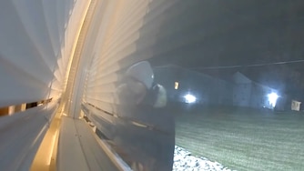 A still from Ring camera footage shows a man looking into the Chloe White's apartment in March.