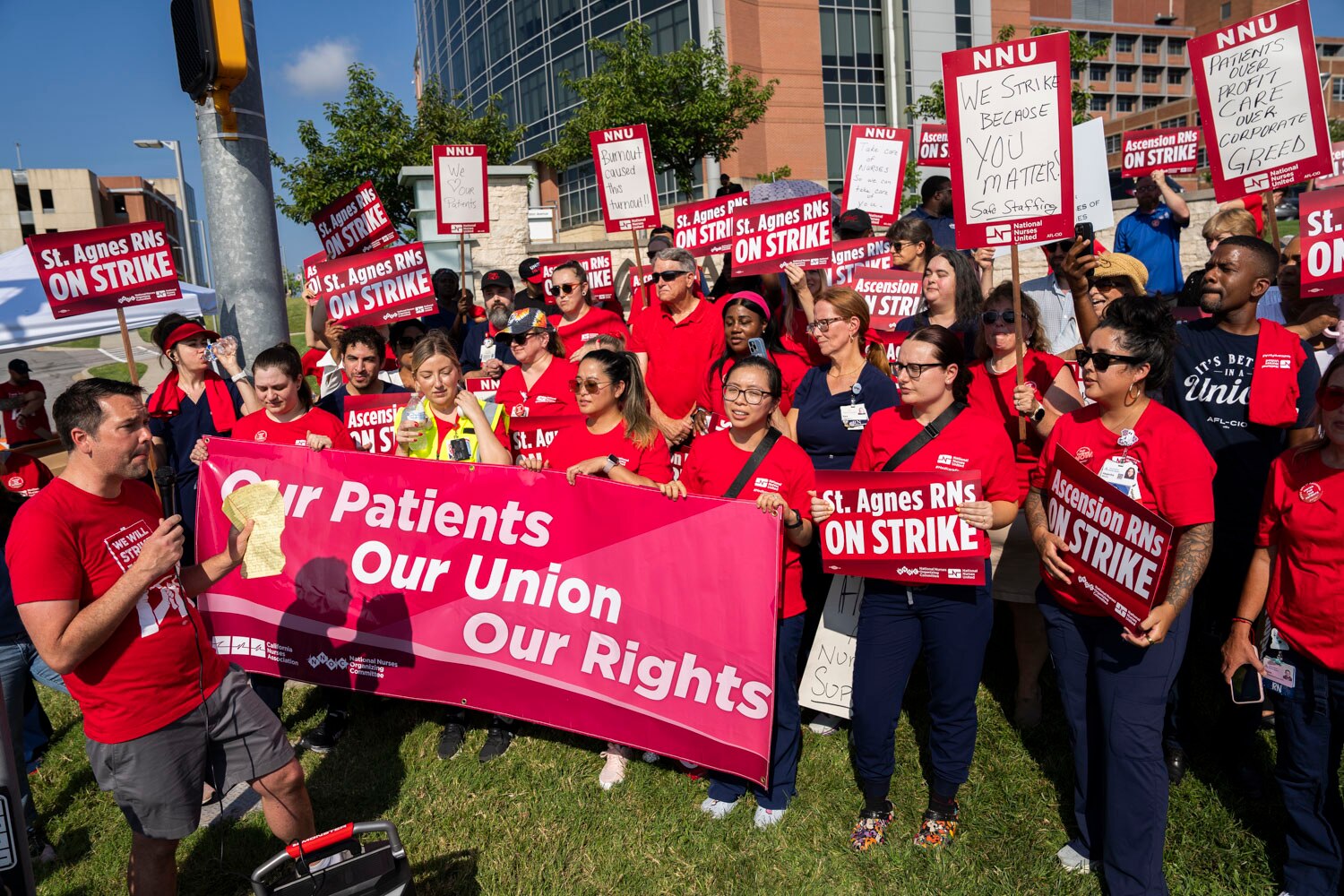 Unionized nurses at Ascension Saint Agnes Hospital hold a 24-hour strike on Thursday to demand better working conditions and reach a fair contract with the hospital.