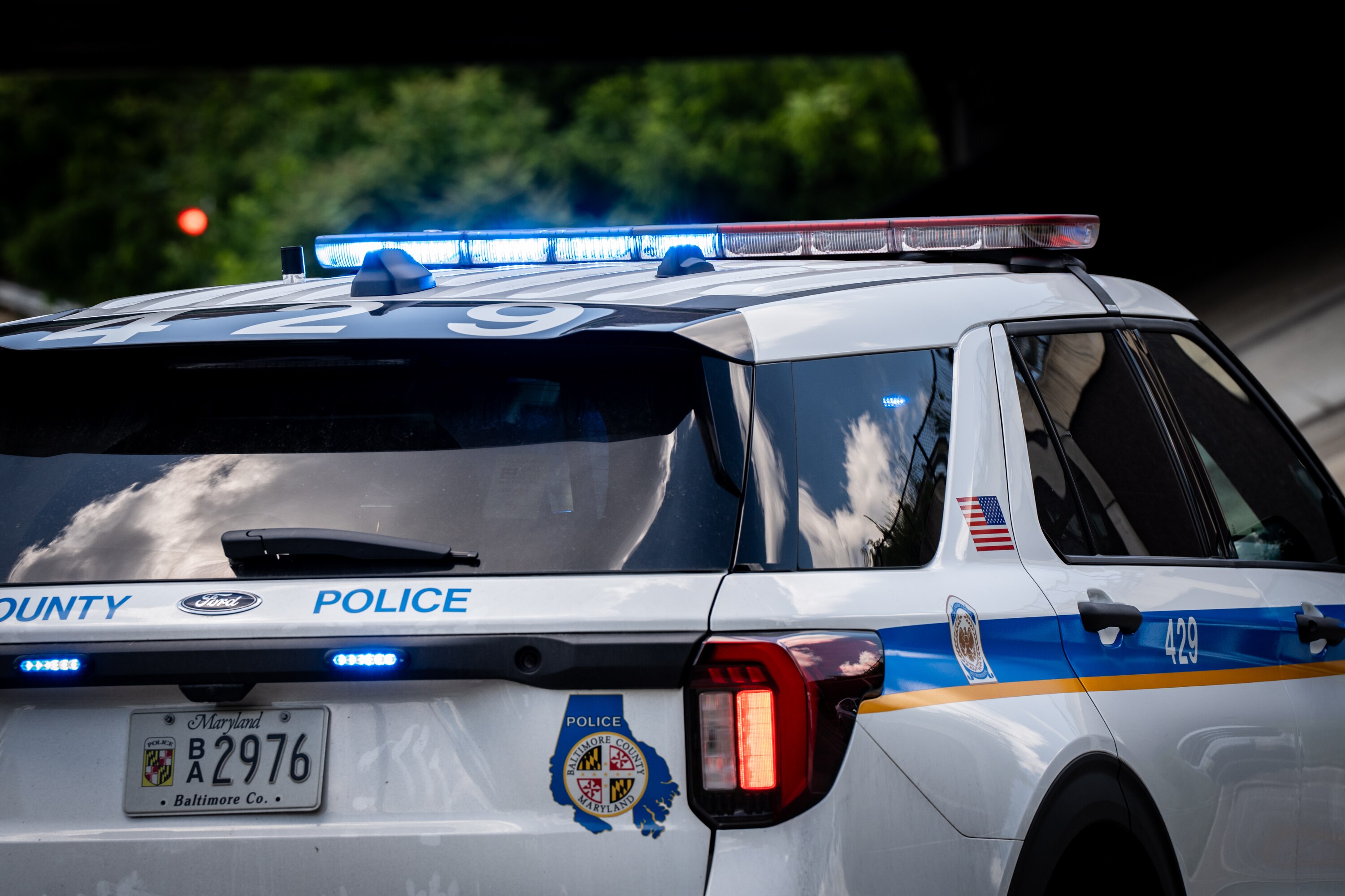 Baltimore County Police are searching for a driver who struck and critically injured a woman on Thursday night in Pikesville and left the scene, authorities said.