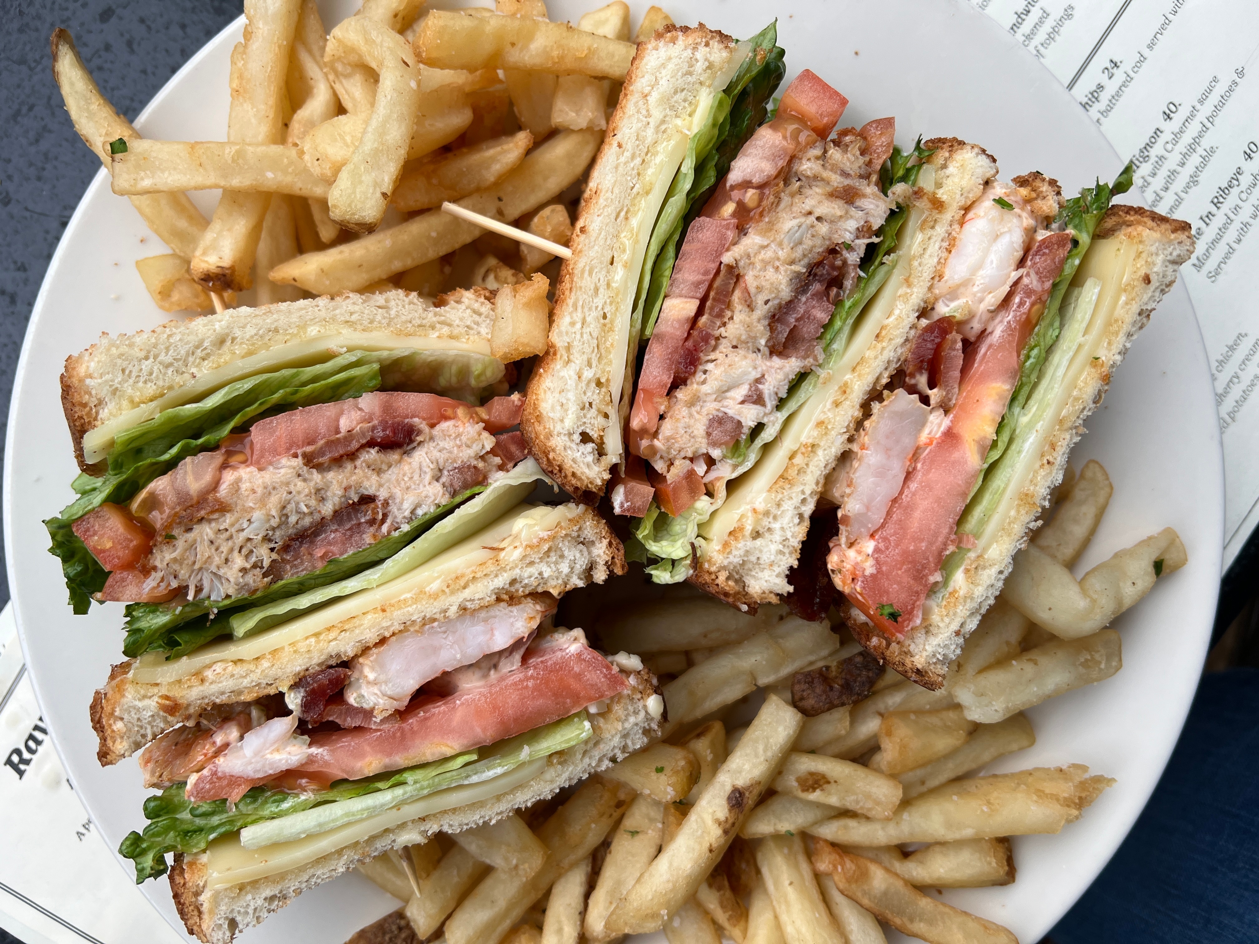 The seafood club sandwich from Mama's on the Half Shell.
